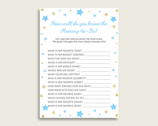 Blue Gold How Well Do You Know Mommy Game, Stars Baby Shower Boy, Who Knows Mommy Best Printable, Moon Glitter Stars Little Star bsr01