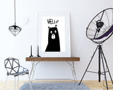 Hello Bear, black and white, woodland, baby shower, kids room, Printable Wall Art, contemporary art, Art Prints, Minimalist Print - Digital Download