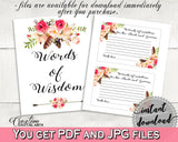 Bohemian Flowers Bridal Shower Words Of Wisdom For The Bride And Groom in Pink And Red, words of advice, bouquet boho, party décor - 06D7T - Digital Product