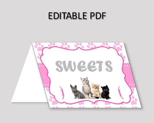 Cat Food Tent Pink White Tent Cards Cat Food Table Labels Cat Foldable Food Tent Girl INHA8