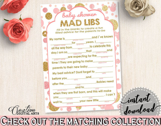 Pink Gold Mad Libs, Baby Shower Mad Libs, Dots Baby Shower Mad Libs, Baby Shower Dots Mad Libs party decor - RUK83 - Digital Product