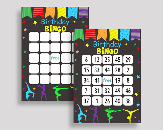Gymnastics Bingo Cards Gymnastics Bingo Game Gymnastics Birthday Bingo Cards Rainbow Black Bingo 60 Cards Girl QKROL