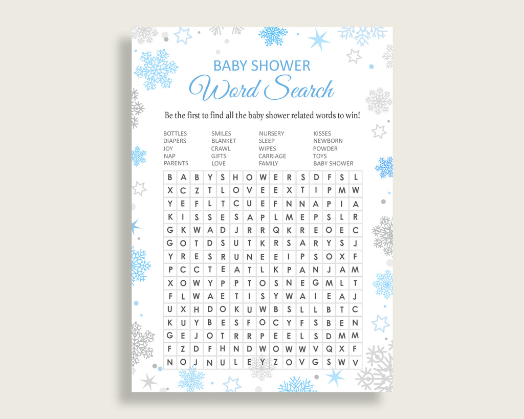 Word Search Baby Shower Word Search Snowflake Baby Shower Word Search Blue Gray Baby Shower Snowflake Word Search instant download NL77H