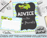 ADVICE FOR THE MOMMY TO BE and ADVICE FOR THE NEW PARENTS baby shower activities with green alligator and blue color theme, instant download - ap002