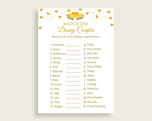 Match The Disney Couples Bridal Shower Match The Disney Couples Gold Hearts Bridal Shower Match The Disney Couples Bridal Shower Gold 6GQOT