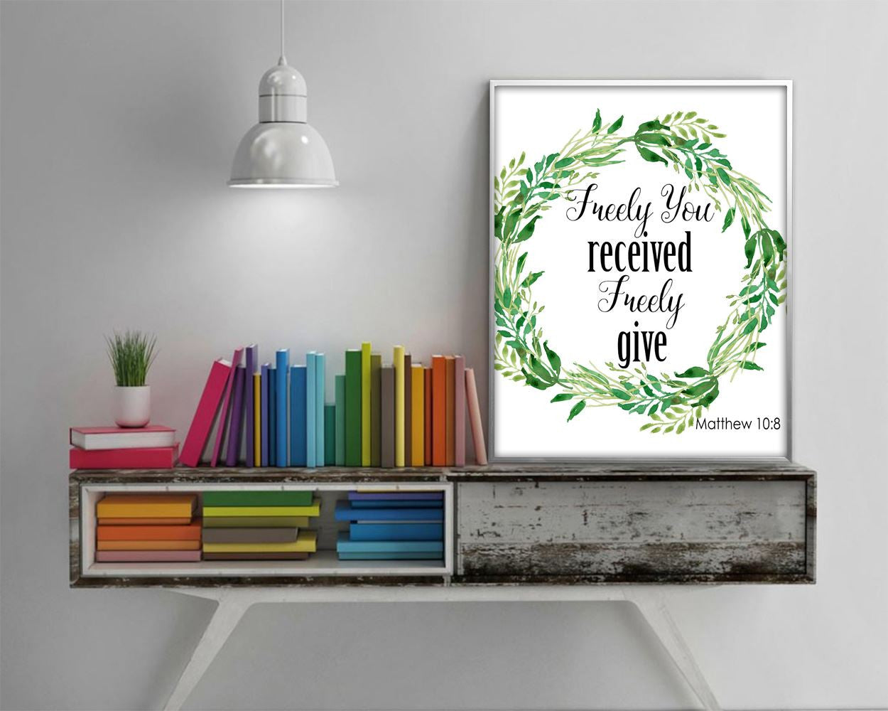 Wall Art Scripts Digital Print Matthew Poster Art Scripts Wall Art Print Matthew  Wall Decor Scripts bible quote matthew 10 8 wreath green - Digital Download