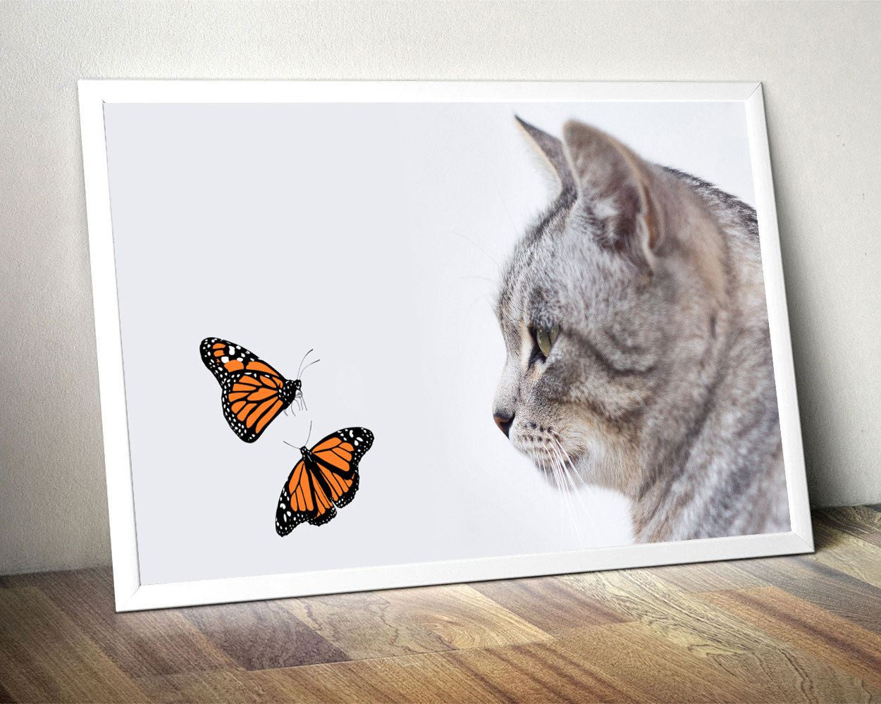 Wall Art Butterflies Digital Print Kitten Poster Art Butterflies Wall Art Print Kitten Living Room Art Kitten Living Room Print Butterflies - Digital Download