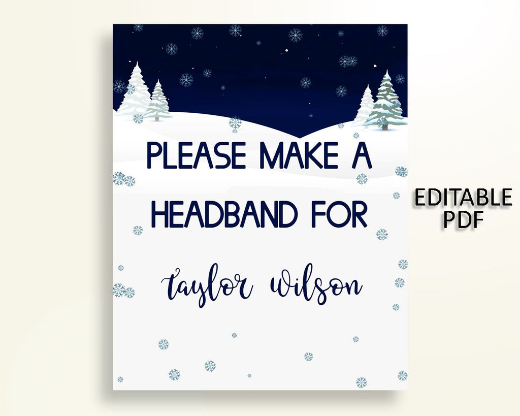 Headband Sign Baby Shower Headband Sign Winter Baby Shower Headband Sign Baby Shower Winter Headband Sign Blue White printables party 3E6QO - Digital Product