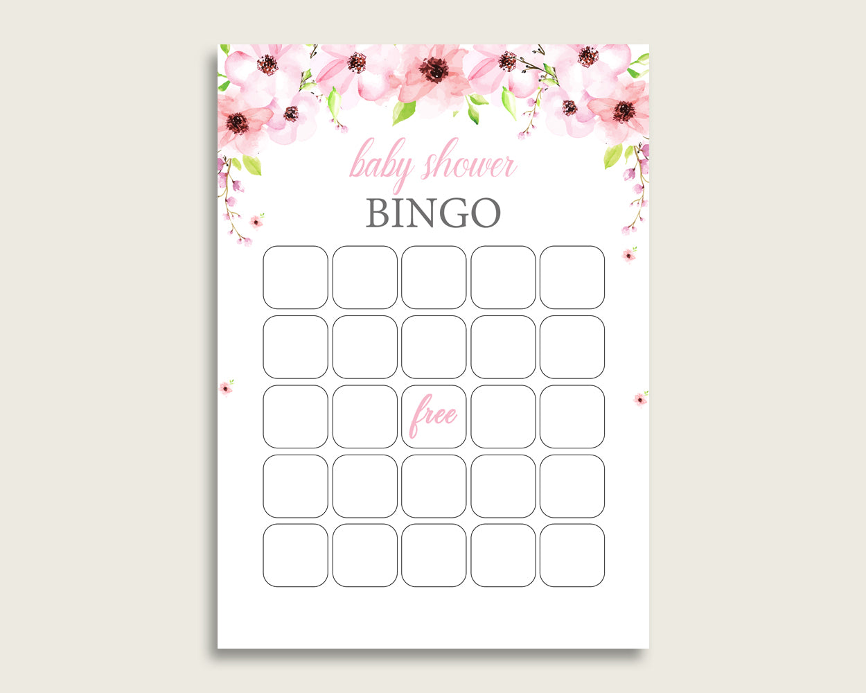 Pink Green Baby Shower Bingo Blank Game Printable, Flower Blush Baby Shower Girl Bingo Blank Cards, Bingo Gift Opening Game, VH1KL