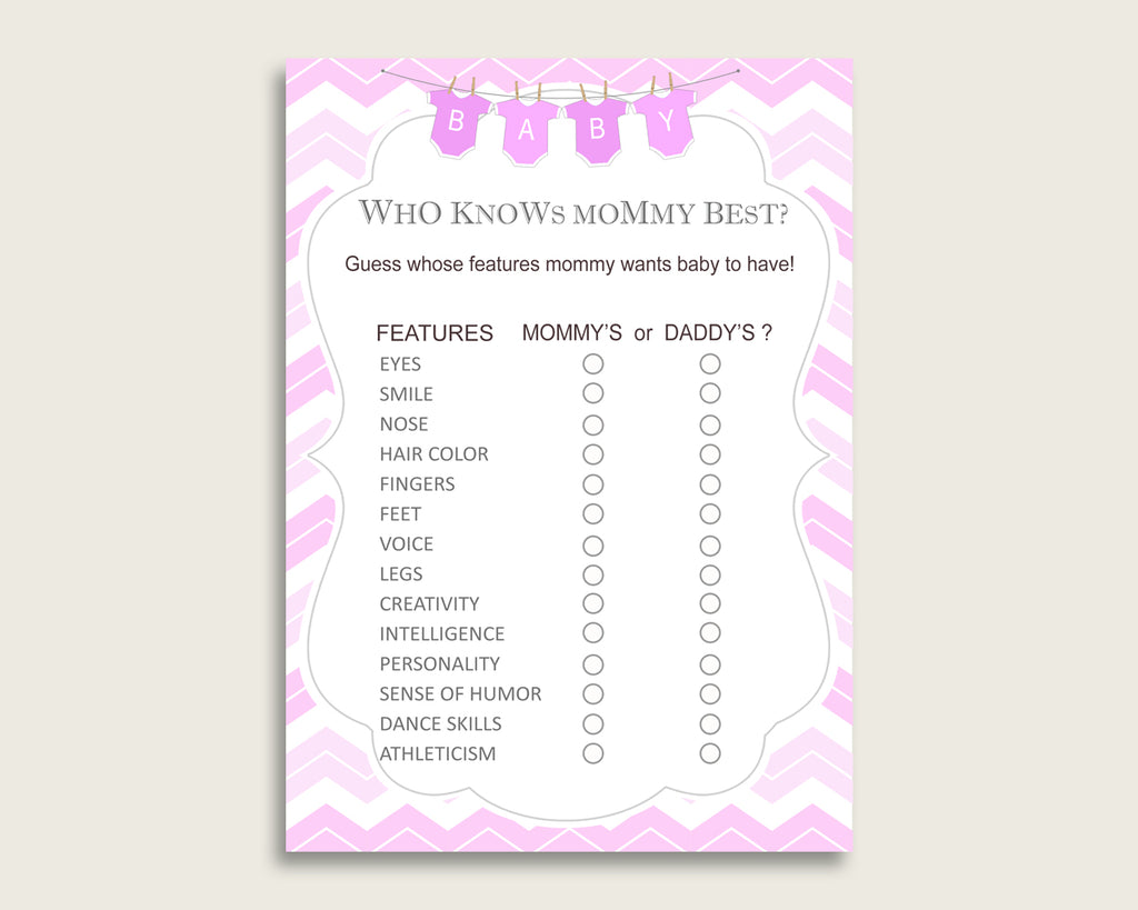 Pink White Who Knows Mommy Best Game, Guess The Features, Chevron Baby Shower Girl, How Well Do You Know Parents To Be, Instant cp001