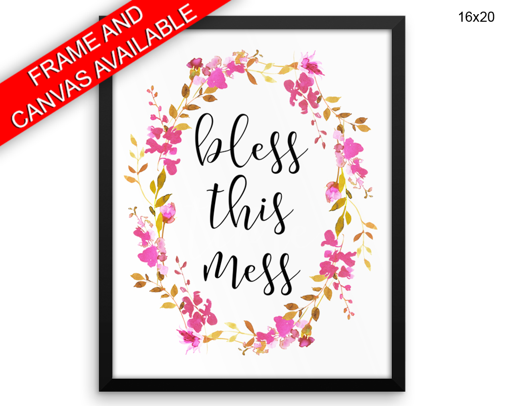 Bless This Mess Print, Beautiful Wall Art with Frame and Canvas options available Kitchen Decor