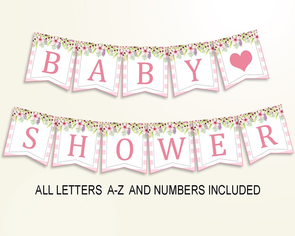 Banner Baby Shower Banner Pink Baby Shower Banner Baby Shower Flowers Banner Pink Green customizable files party theme pdf jpg digital 5RQAG - Digital Product