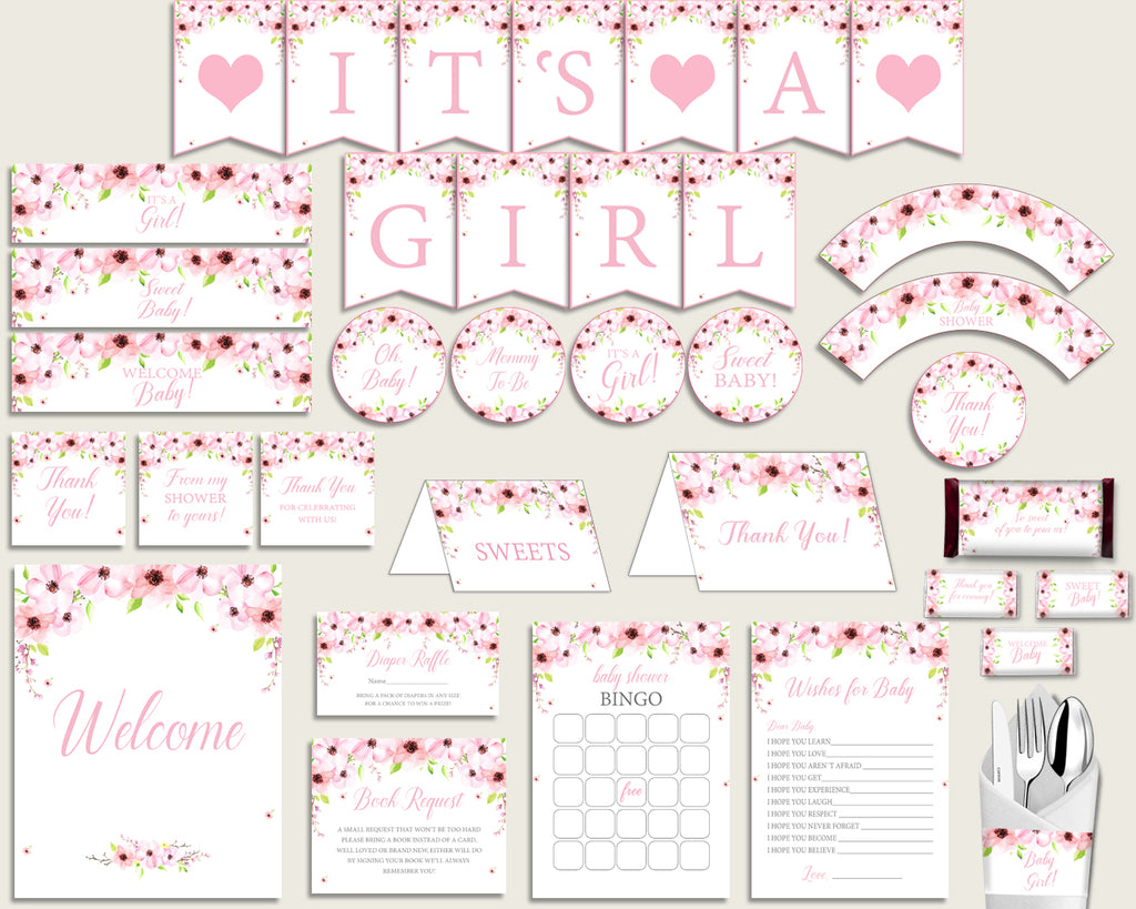 Pink Green Baby Shower Decorations Girl Kit, Flower Blush Baby Shower –  Studio 118