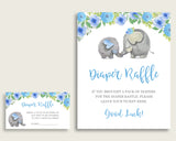 Elephant Blue Baby Shower Diaper Raffle Tickets Game, Boy Blue Gray Diaper Raffle Card Insert and Sign Printable, Instant Download ebl01