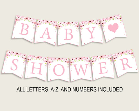 Flower Blush Baby Shower Banner All Letters, Birthday Party Banner Printable A-Z, Pink Green Banner Decoration Letters Girl, VH1KL