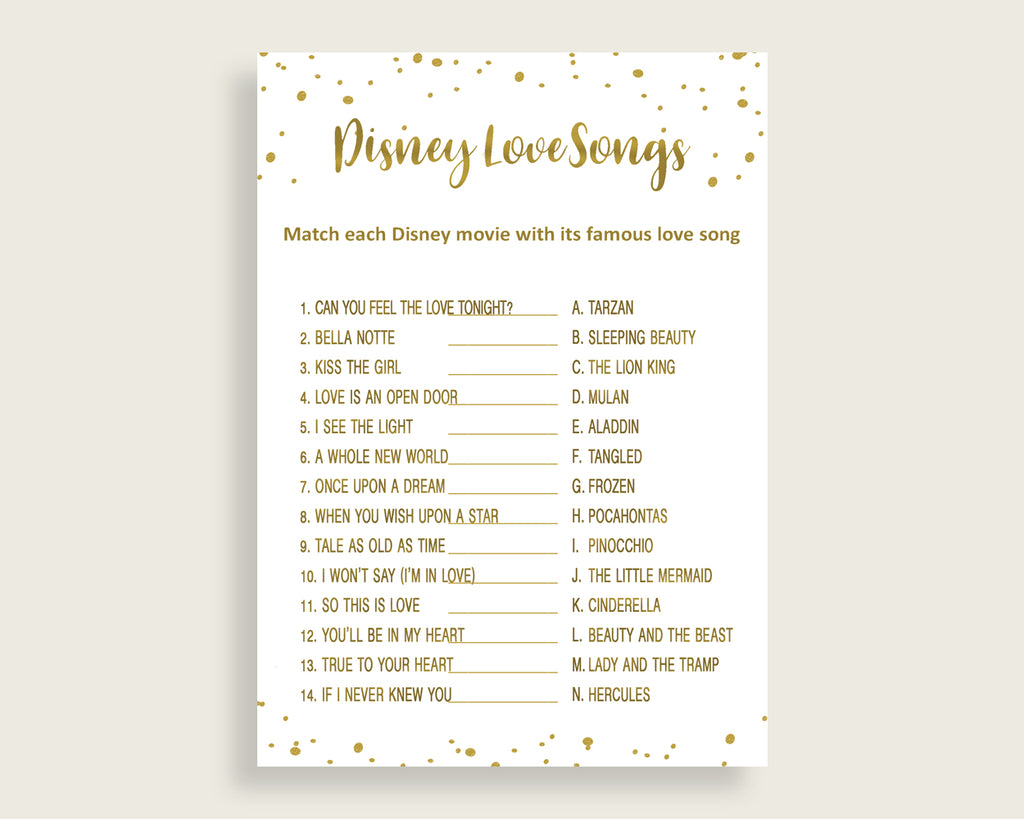 Disney Love Songs Game Bridal Shower Disney Love Songs Game Gold Bridal Shower Disney Love Songs Game Bridal Shower Gold Disney Love G2ZNX
