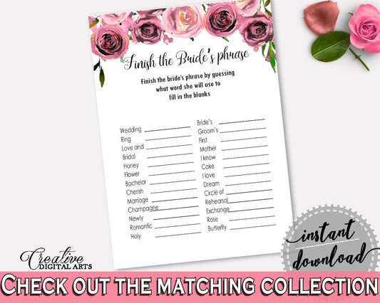 Finish The Phrase Bridal Shower Finish The Phrase Floral Bridal Shower Finish The Phrase Bridal Shower Floral Finish The Phrase Pink BQ24C - Digital Product