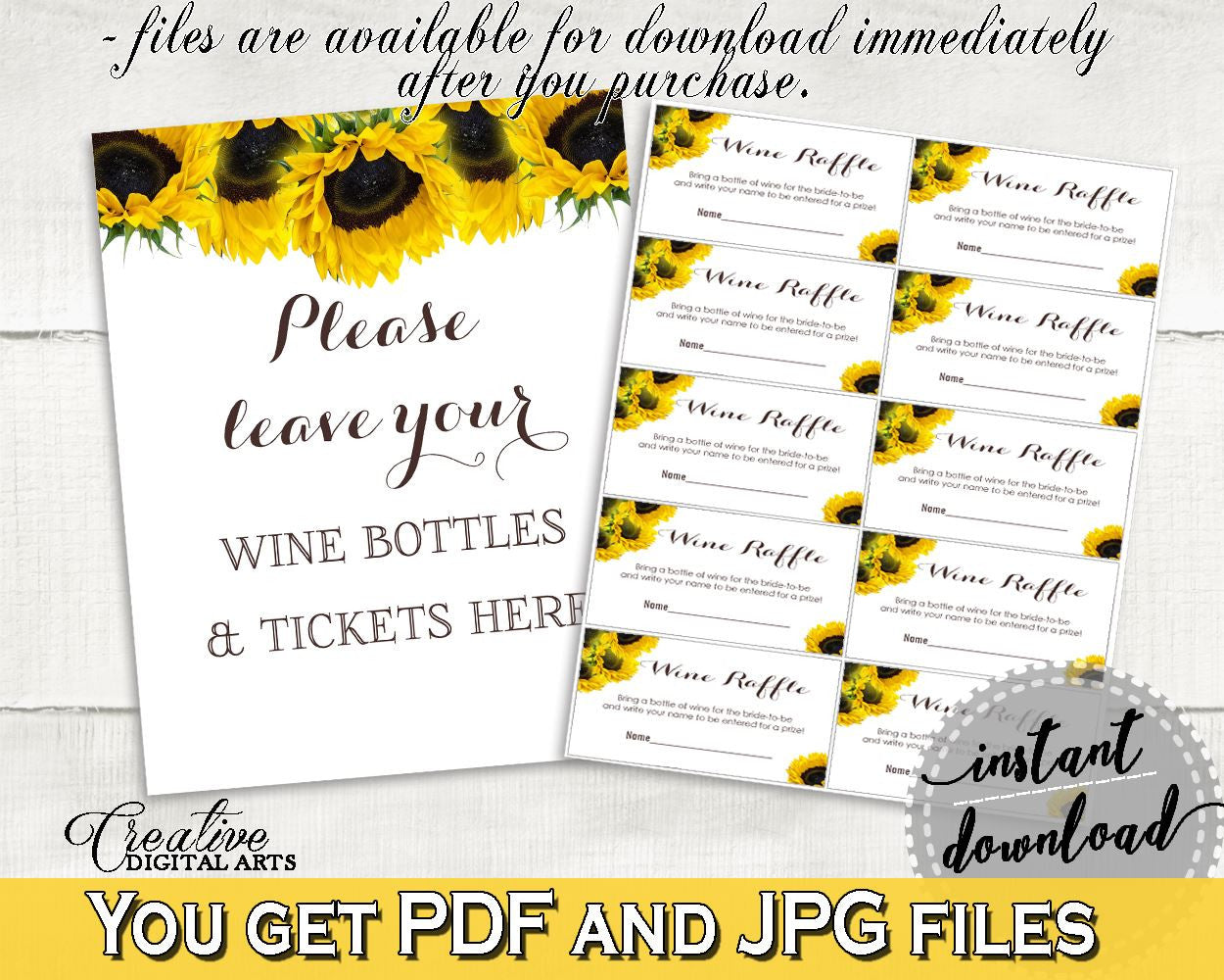 Wine Raffle Bridal Shower Wine Raffle Sunflower Bridal Shower Wine Raffle Bridal Shower Sunflower Wine Raffle Yellow White prints SSNP1 - Digital Product