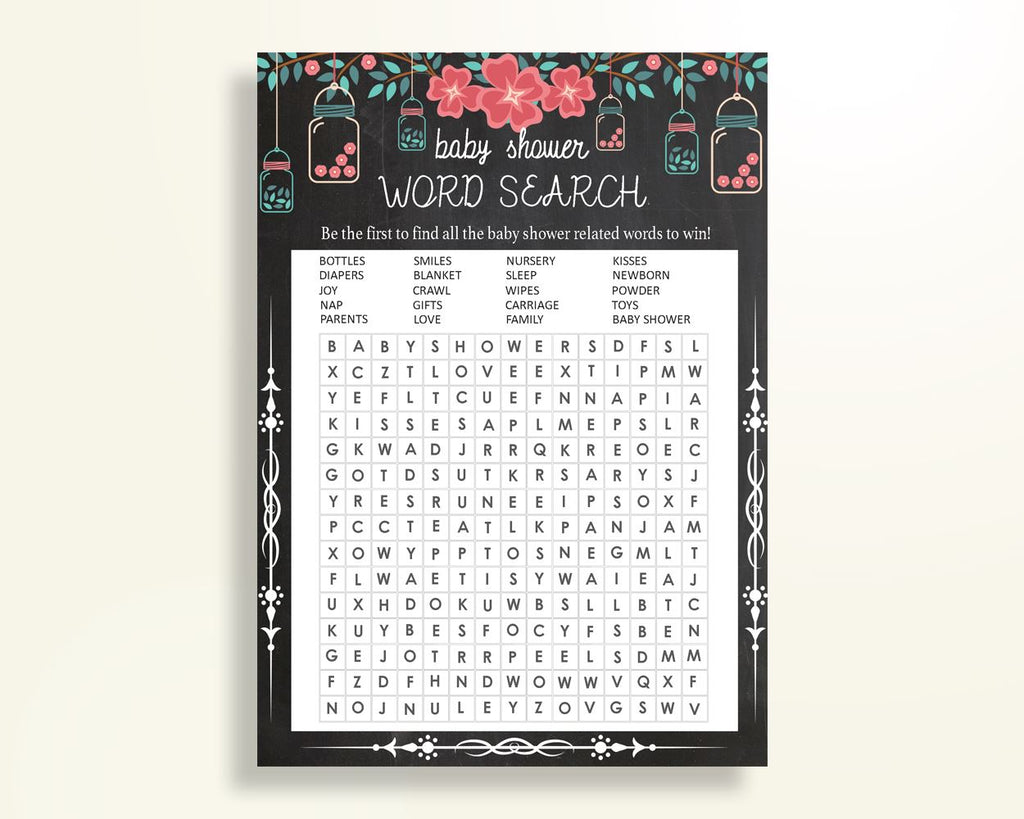 Word Search Baby Shower Word Search Chalkboard Baby Shower Word Search Baby Shower Chalkboard Word Search Black Pink party stuff NIHJ1 - Digital Product