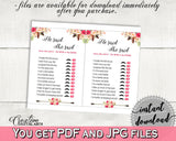 Bohemian Flowers Bridal Shower He Said She Said Game in Pink And Red, first move, stylish bridal, party planning, party plan, prints - 06D7T - Digital Product