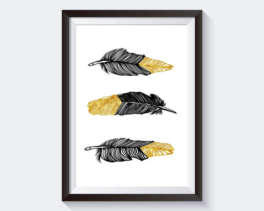 Wall Art Black And Gold Digital Print Black And Gold Poster Art Black And Gold Wall Art Print Black And Gold Feathers Art Black And Gold - Digital Download