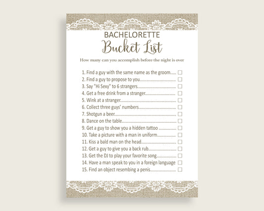 Bachelorette Bucket List Bridal Shower Bachelorette Bucket List Burlap And Lace Bridal Shower Bachelorette Bucket List Bridal Shower NR0BX