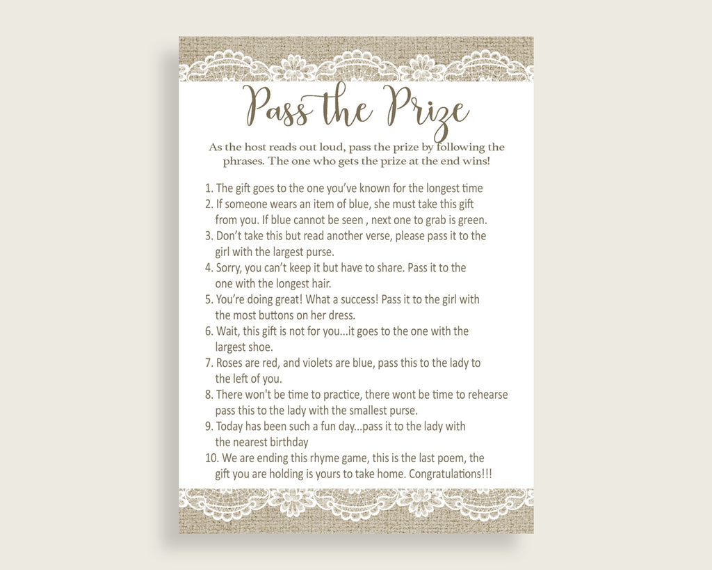 Pass The Prize Bridal Shower Pass The Prize Burlap And Lace Bridal Shower Pass The Prize Bridal Shower Burlap And Lace Pass The Prize NR0BX