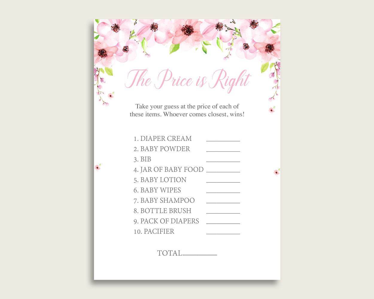 Pink Green The Price Is Right Game, Flower Blush Baby Shower Girl Activity, Guess The Price Game Printable, Instant Download, VH1KL