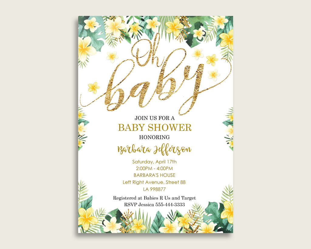 Tropical Baby Shower Invitations Printable, Digital Or Printed Invitation Baby Shower Gender Neutral, Editable Invitation Green Yellow 4N0VK
