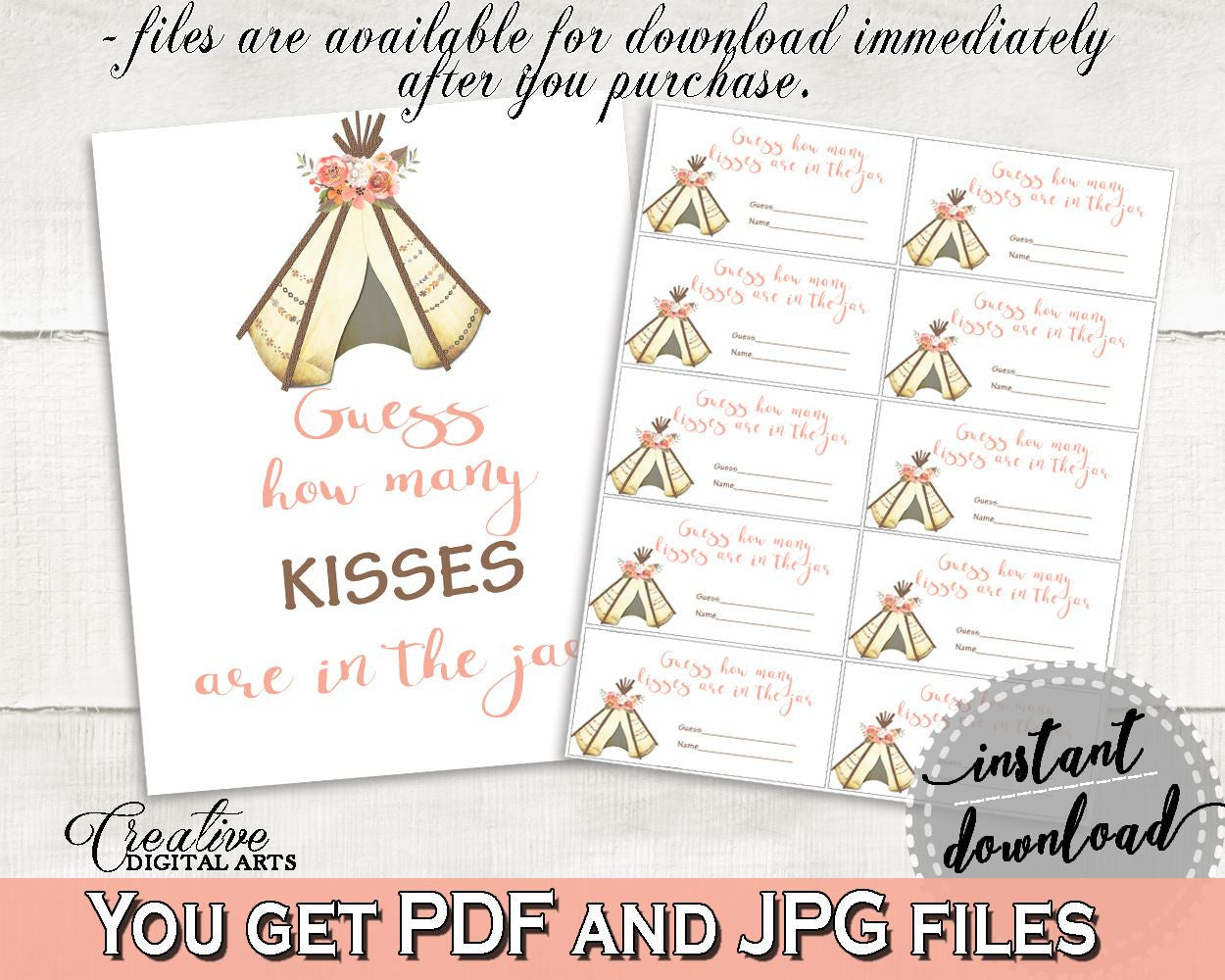 Kisses Guessing Game Bridal Shower Kisses Guessing Game Tribal Bridal Shower Kisses Guessing Game Bridal Shower Tribal Kisses Guessing 9ENSG - Digital Product