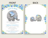 Elephant Blue Baby Shower Invitations Printable, Digital Or Printed Invitation Baby Shower Boy, Editable Invitation Blue Gray Mammoth ebl01