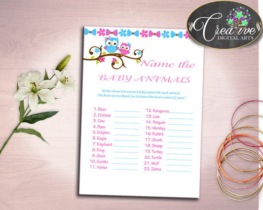 Baby Animal Names Baby Shower Baby Animal Names Owl Baby Shower Baby Animal Names Baby Shower Owl Baby Animal Names Pink Blue prints owt01