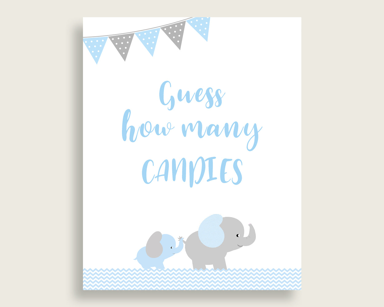 Blue Grey Candy Guessing Game, Elephant Baby Shower Boy Sign And Cards, Guess How Many Candies, Candy Jar Game, Jelly Beans, Instant ebl02