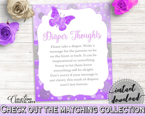 Diaper Thoughts Baby Shower Diaper Thoughts Butterfly Baby Shower Diaper Thoughts Baby Shower Butterfly Diaper Thoughts Purple Pink 7AANK - Digital Product