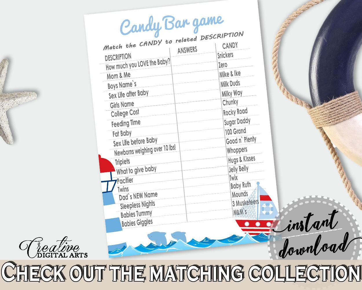 Candy Bar Game Baby Shower Candy Bar Game Nautical Baby Shower Candy Bar Game Baby Shower Nautical Candy Bar Game Blue Red prints - DHTQT - Digital Product