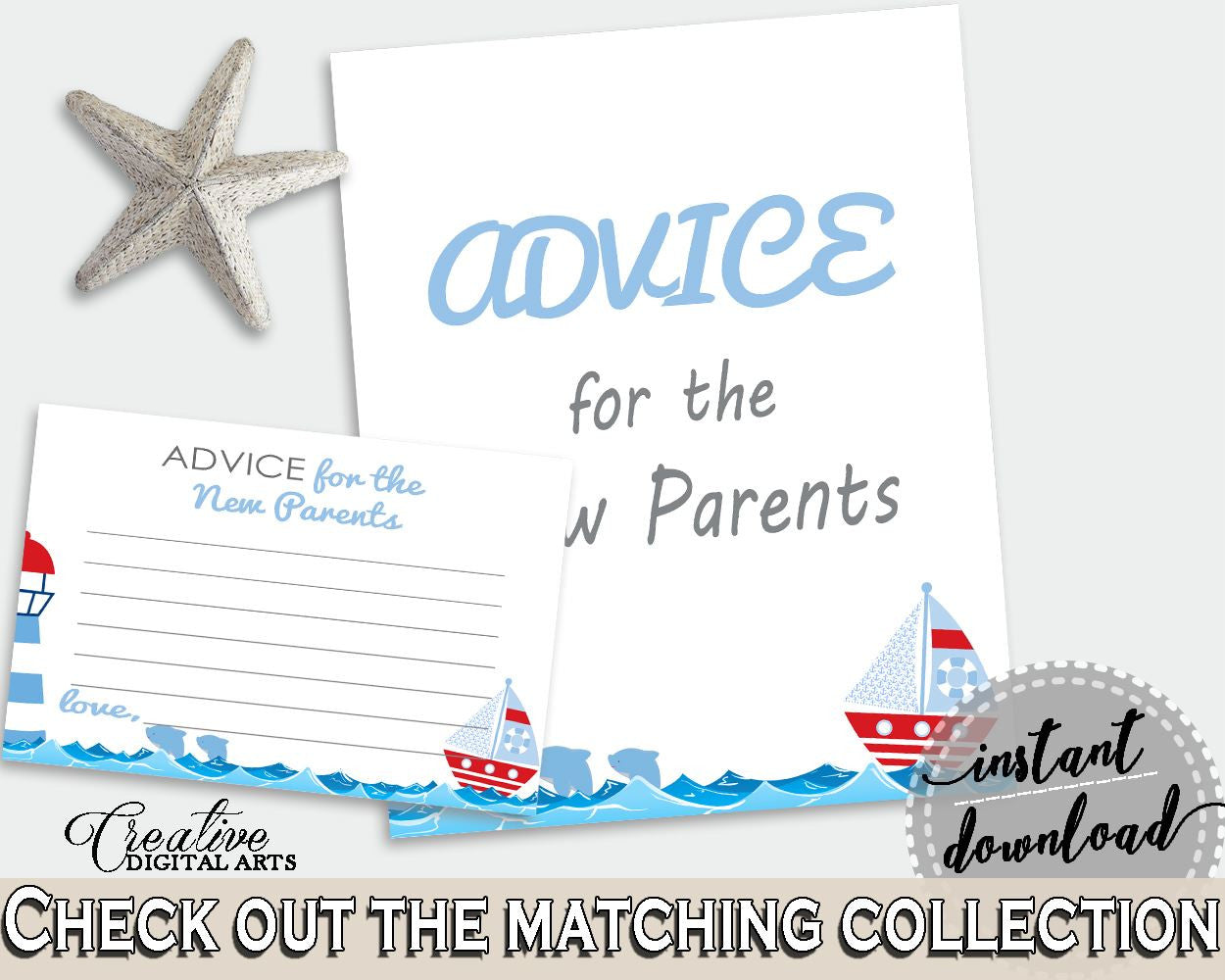 Advice Cards Baby Shower Advice Cards Nautical Baby Shower Advice Cards Baby Shower Nautical Advice Cards Blue Red party décor DHTQT - Digital Product