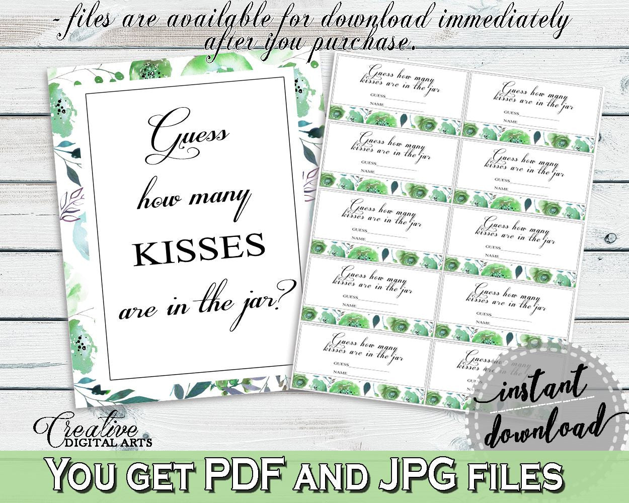 Kisses Guessing Game Bridal Shower Kisses Guessing Game Botanic Watercolor Bridal Shower Kisses Guessing Game Bridal Shower Botanic 1LIZN - Digital Product