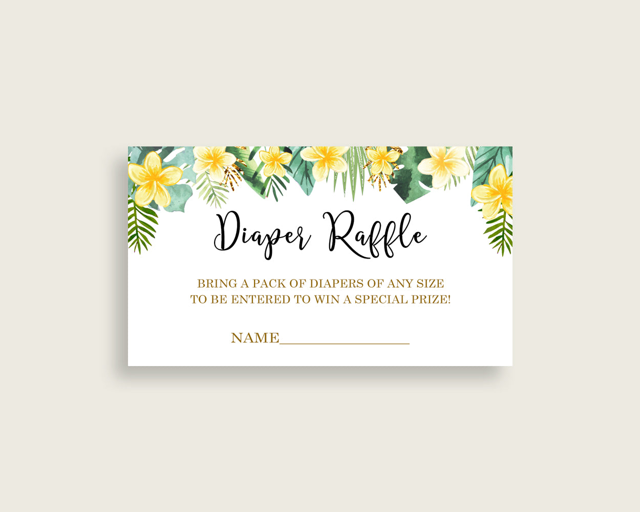 Tropical Baby Shower Diaper Raffle Tickets Game, Gender Neutral Green Yellow Diaper Raffle Card Insert and Sign Printable, Instant 4N0VK