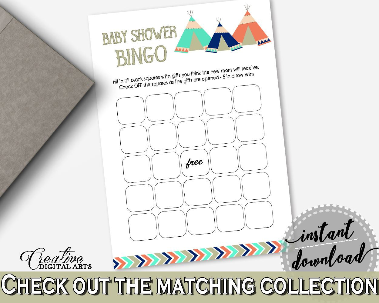 Bingo Gift Game Baby Shower Bingo Gift Game Tribal Teepee Baby Shower Bingo Gift Game Baby Shower Tribal Teepee Bingo Gift Game Green KS6AW - Digital Product