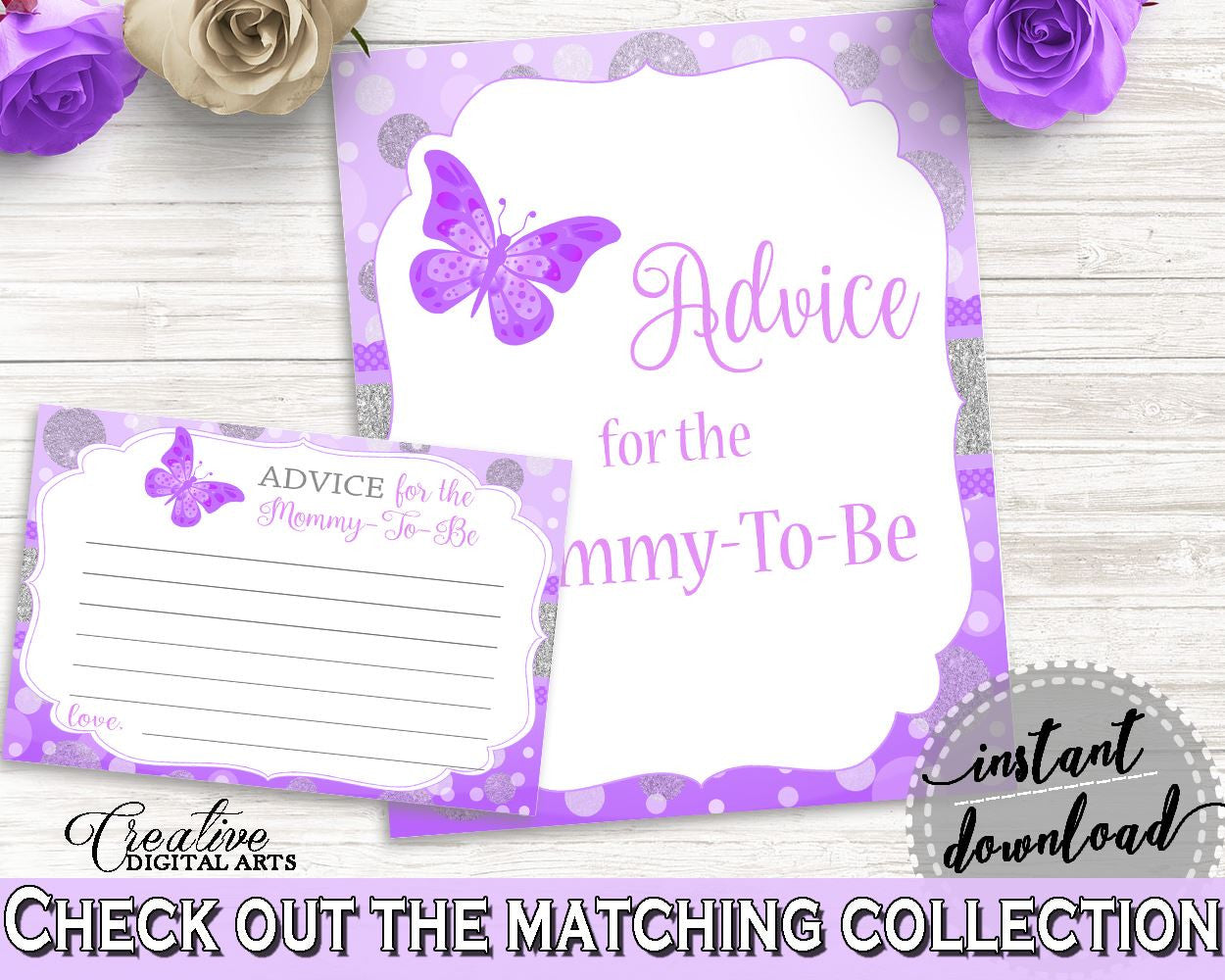 Advice Cards Baby Shower Advice Cards Butterfly Baby Shower Advice Cards Baby Shower Butterfly Advice Cards Purple Pink party ideas 7AANK - Digital Product