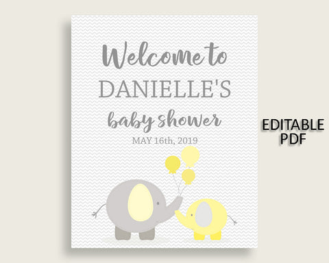 Welcome Sign Baby Shower Welcome Sign Yellow Baby Shower Welcome Sign Baby Shower Elephant Welcome Sign Yellow Gray party decor party W6ZPZ