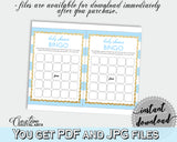 Baby Shower printable BINGO GIFT game card printable with blue stripes and glitter gold title, Jpg Pdf, instant download - bs002