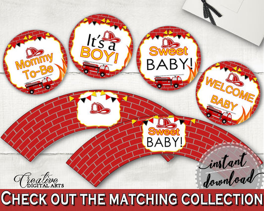 Cupcake Toppers And Wrappers Baby Shower Cupcake Toppers And Wrappers Fireman Baby Shower Cupcake Toppers And Wrappers Red Yellow Baby LUWX6 - Digital Product