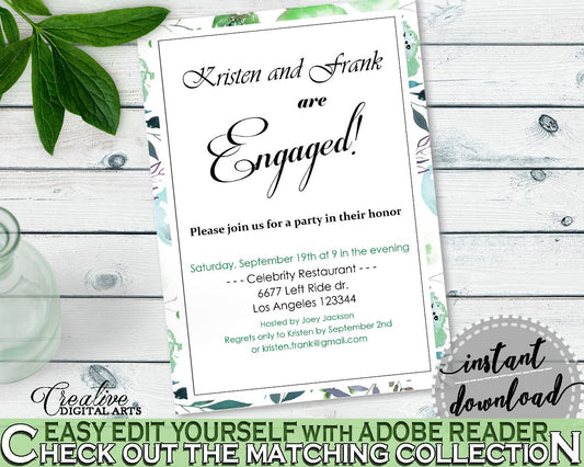 Engagement Invitation Bridal Shower Engagement Invitation Botanic Watercolor Bridal Shower Engagement Invitation Bridal Shower Botanic 1LIZN - Digital Product