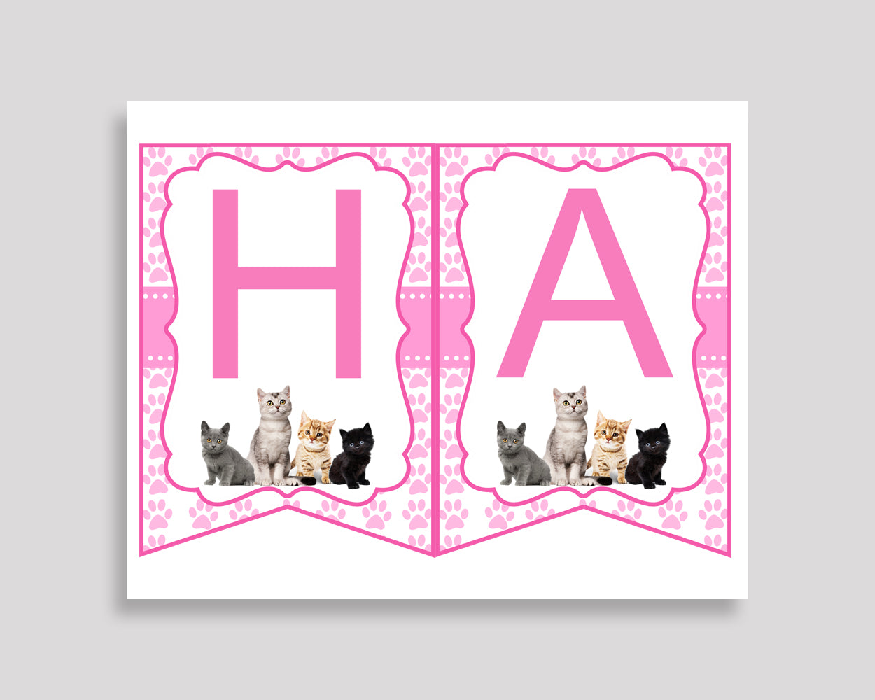 Cat Birthday Banner Cat Birthday Party Banner Pink White Happy Birthday Banner Girl INHA8