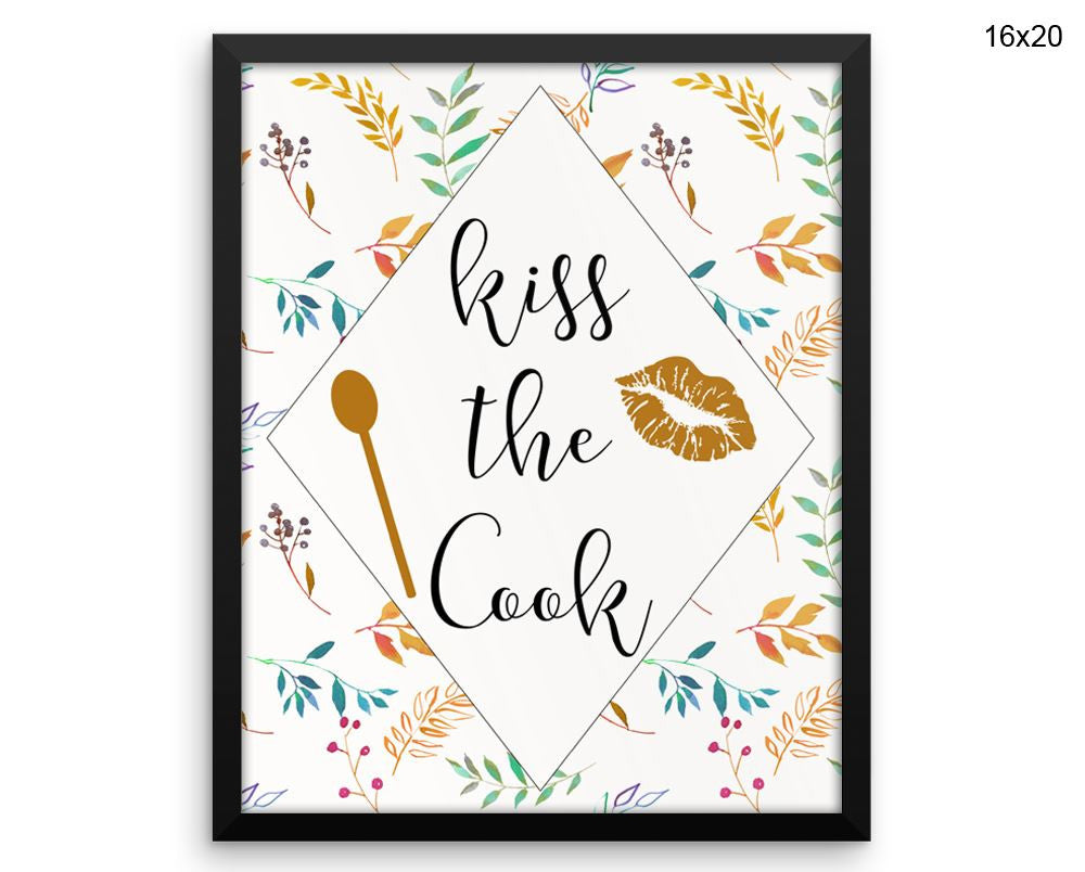 Kiss The Cook Print, Beautiful Wall Art with Frame and Canvas options available Kitchen Decor