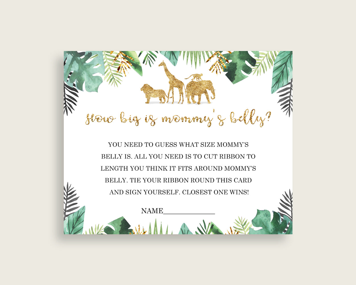 Gold Green How Big Is Mommy's Belly Game, Jungle Baby Shower Gender Neutral, Guess Mommys Belly Size, Mommy Tummy Game, Instant EJRED