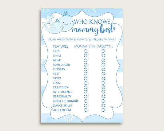 Blue White Who Knows Mommy Best Game, Guess The Features, Whale Baby Shower Boy, How Well Do You Know Parents To Be, Instant Download, wbl01