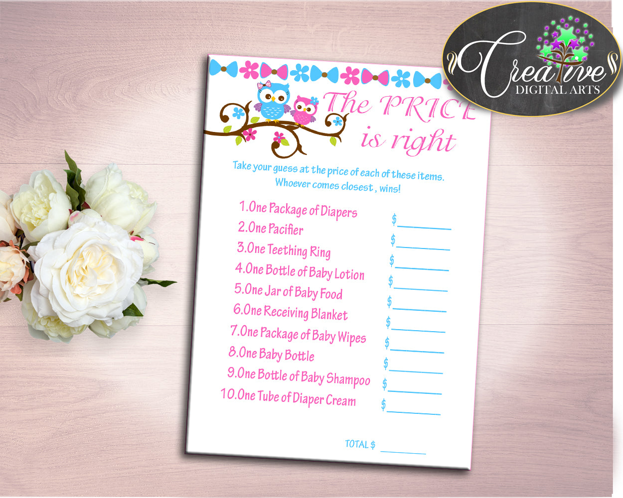 Price Is Right Baby Shower Price Is Right Owl Baby Shower Price Is Right Baby Shower Owl Price Is Right Pink Blue customizable files owt01