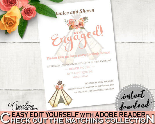 Engagement Invitation Bridal Shower Engagement Invitation Tribal Bridal Shower Engagement Invitation Bridal Shower Tribal Engagement 9ENSG - Digital Product